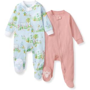 Burt’s Bees Baby Girls’ Organic Cotton Sleep and Play Footed Pajamas(Green Houses)