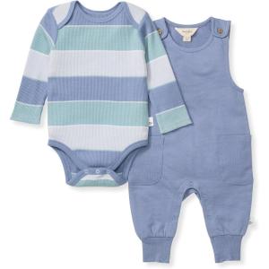 Burt’s Bees Baby baby-boys Romper Jumpsuit, 100% Organic Cotton One-piece Coverall(Blue Stripe Overall Set)