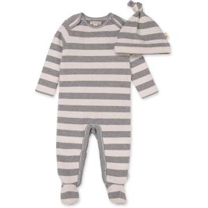 Burt’s Bees Baby baby-boys Romper Jumpsuit, 100% Organic Cotton One-piece Coverall(Grey Stripe & Hat)