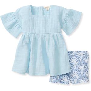 Burt’s Bees Baby baby-girls Top and Shorts Set, Tunic and Shorts Bundle, 100% Organic Cotton(Blue Herizon)