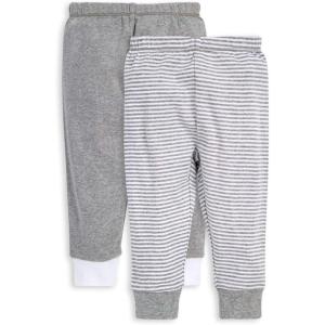 Burt’s Bees Baby unisex-baby Knit Jogger Pants, Baby Sweatpants, 100% Organic Cotton Infant Bottoms(Grey Solid/Stripes 2-pk)