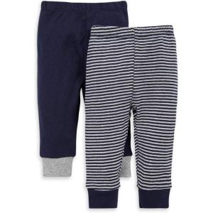 Burt’s Bees Baby unisex-baby Knit Jogger Pants, Baby Sweatpants, 100% Organic Cotton Infant Bottoms(Navy Solid/Stripes 2-pk)