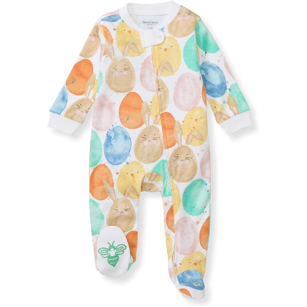 imageBurts Bees Baby Girls Organic Cotton Sleep and Play Footed PajamasEaster Friends