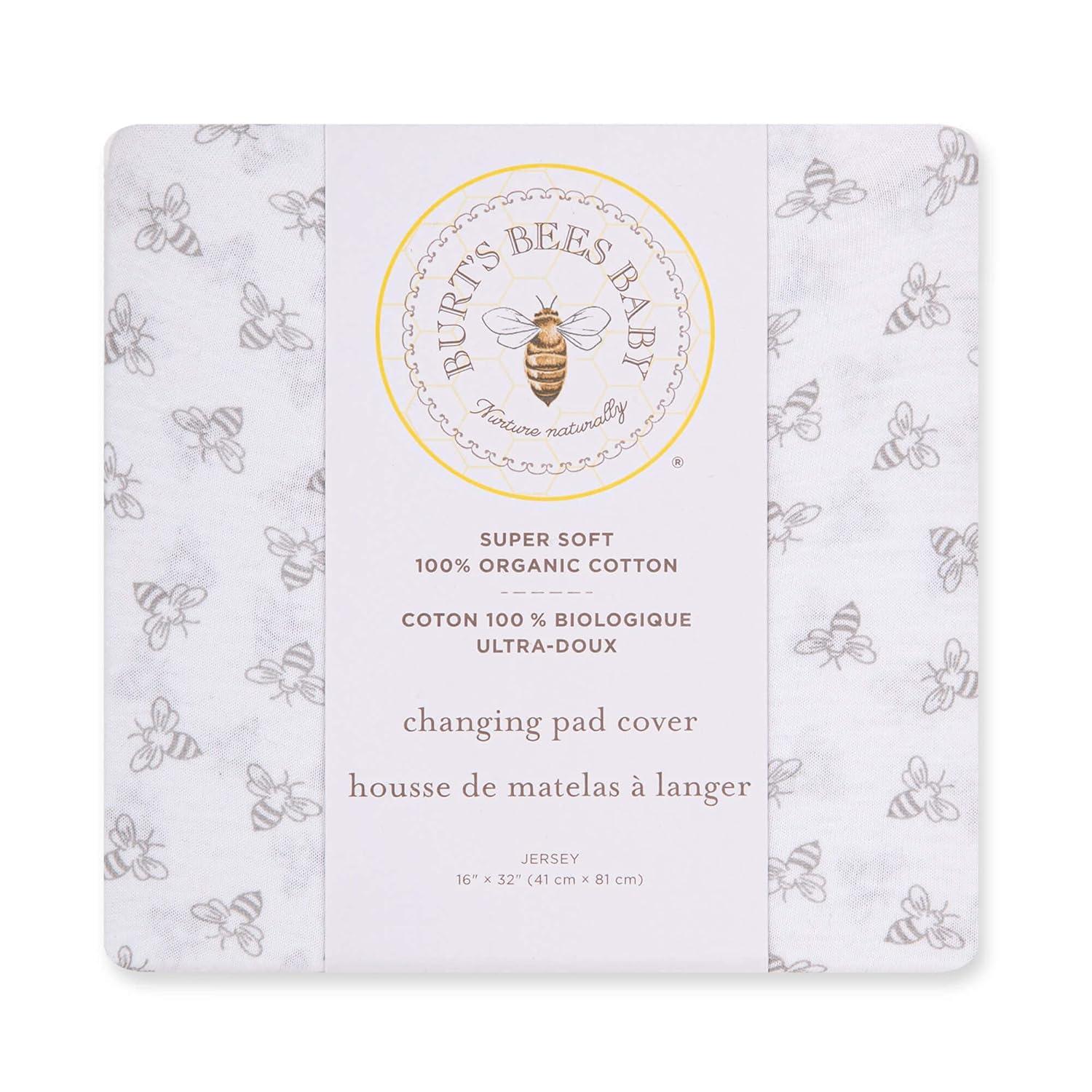 imageBurts Bees Baby Changing Pad Cover 100 Organic Jersey Cotton Changing Pad Liner for Standard 16 x 32 Inch Changing MatsHeather Grey Honeybee