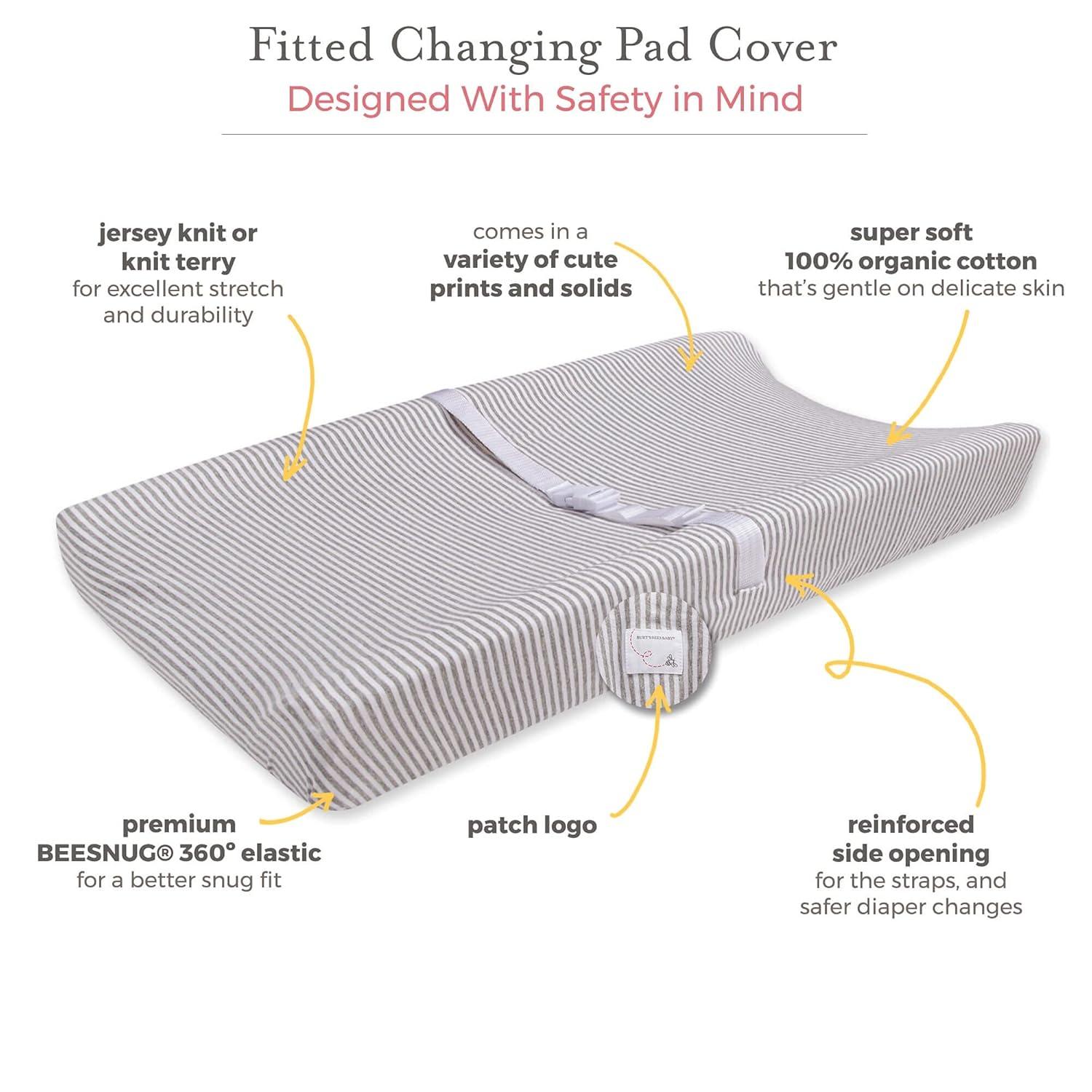 imageBurts Bees Baby Changing Pad Cover 100 Organic Jersey Cotton Changing Pad Liner for Standard 16 x 32 Inch Changing MatsHeather Grey Honeybee