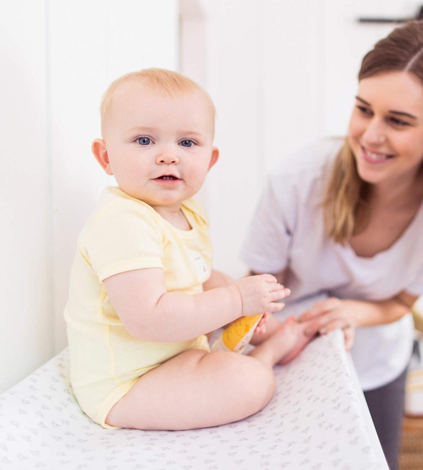 imageBurts Bees Baby Changing Pad Cover 100 Organic Jersey Cotton Changing Pad Liner for Standard 16 x 32 Inch Changing MatsHeather Grey Honeybee