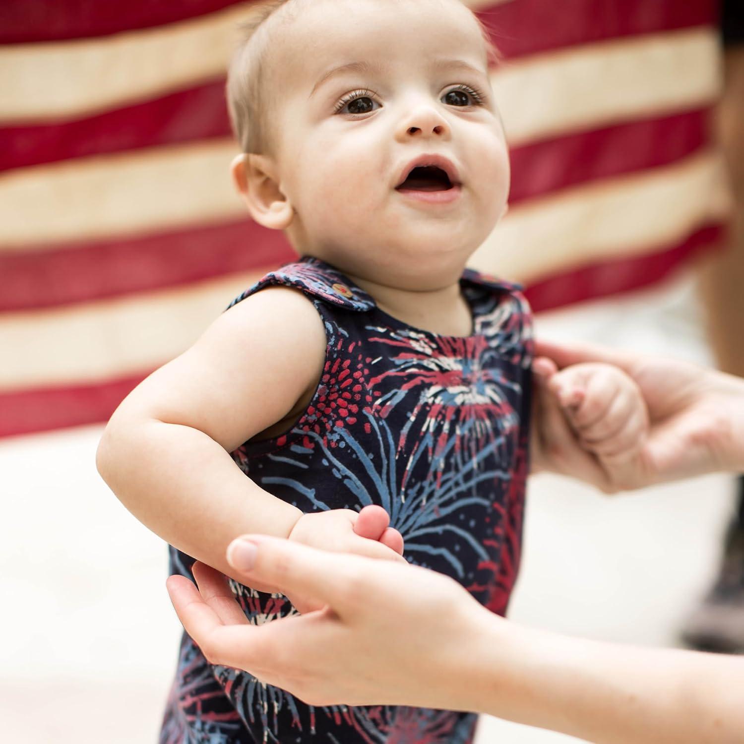 imageBurts Bees Baby babyboys Sleeveless Romper 100 Organic Cotton Onepiece Romper SuitCelebrate America