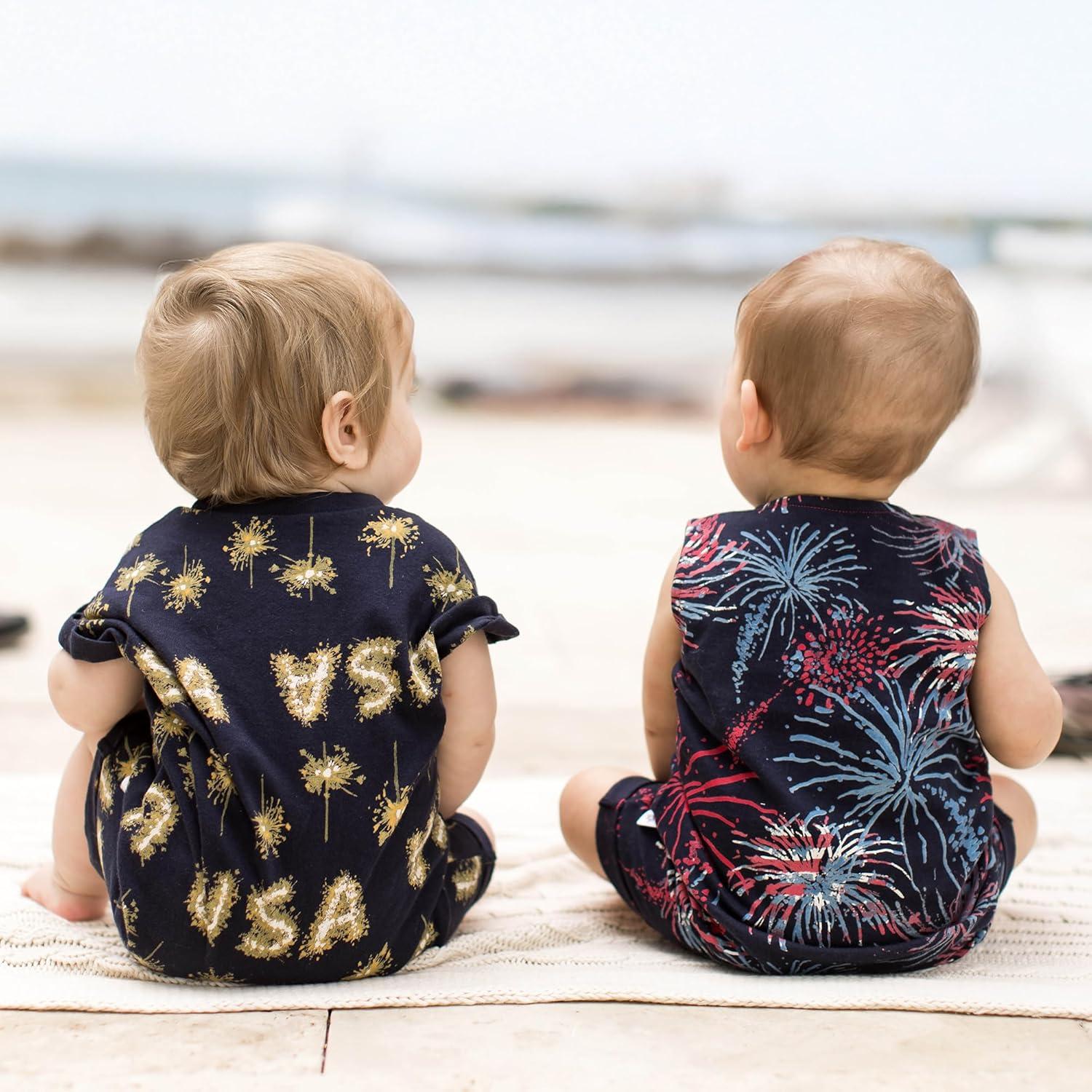 imageBurts Bees Baby babyboys Sleeveless Romper 100 Organic Cotton Onepiece Romper SuitCelebrate America