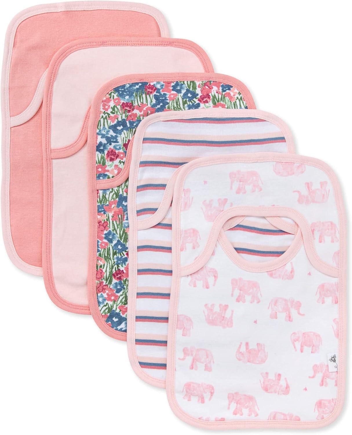 imageBurts Bees Baby babygirls Zipup Footed Sleeper Pj amp Set of Bibs Gift Bundle 100 Organic CottonPink Elephants