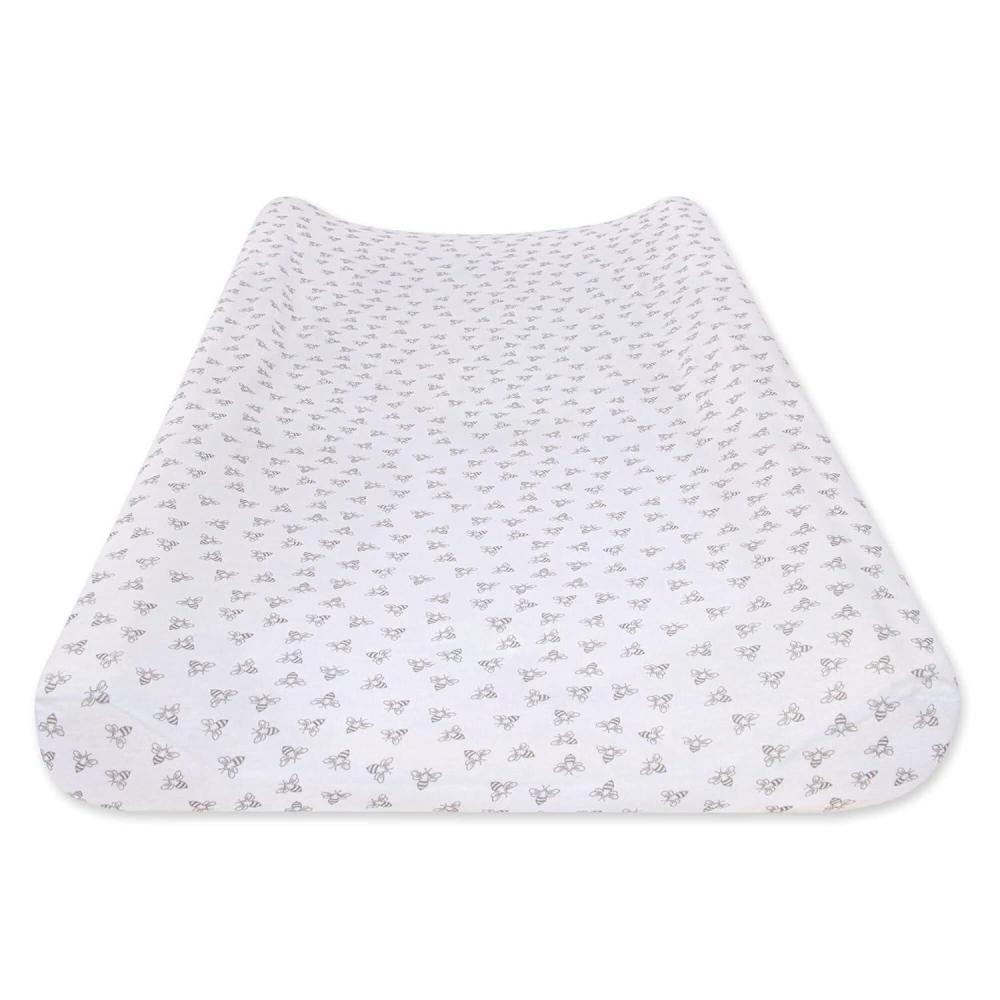 imageBurts Bees Baby Changing Pad Cover 100 Organic Jersey Cotton Changing Pad Liner for Standard 16 x 32 Inch Changing MatsHeather Grey Honeybee