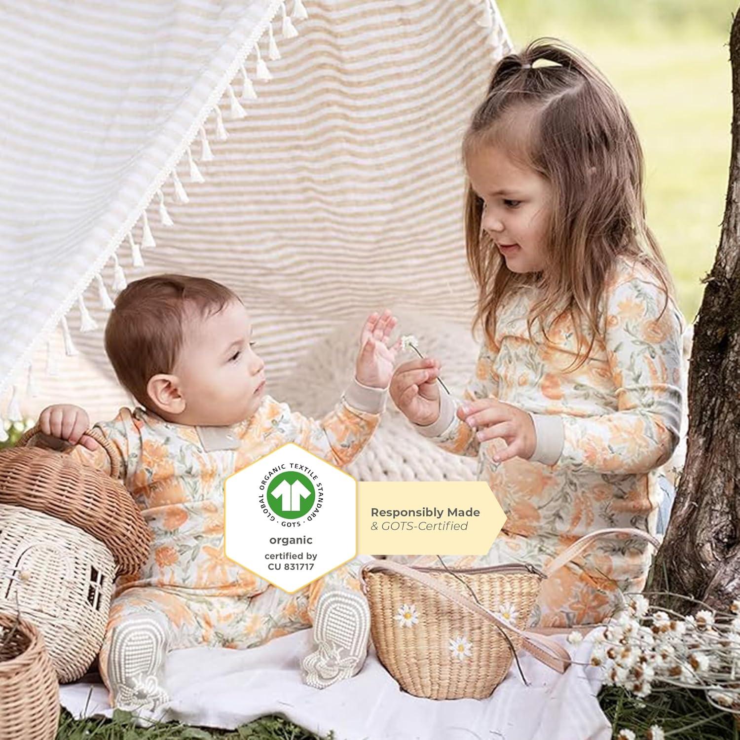 imageBurts Bees Baby Girls Pajamas 2Piece Long Sleeve Tee and Pants Organic Cotton PJ SetWhimsical Garden